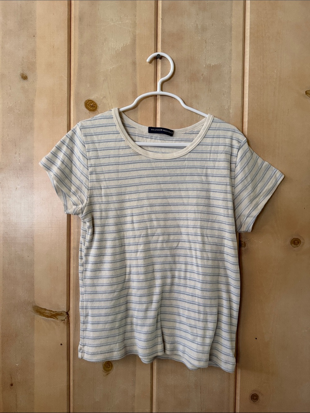 Brandy Melville  Cream & Light Blue Striped Women's Crewneck Tee